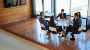 Businesspeople working at a table