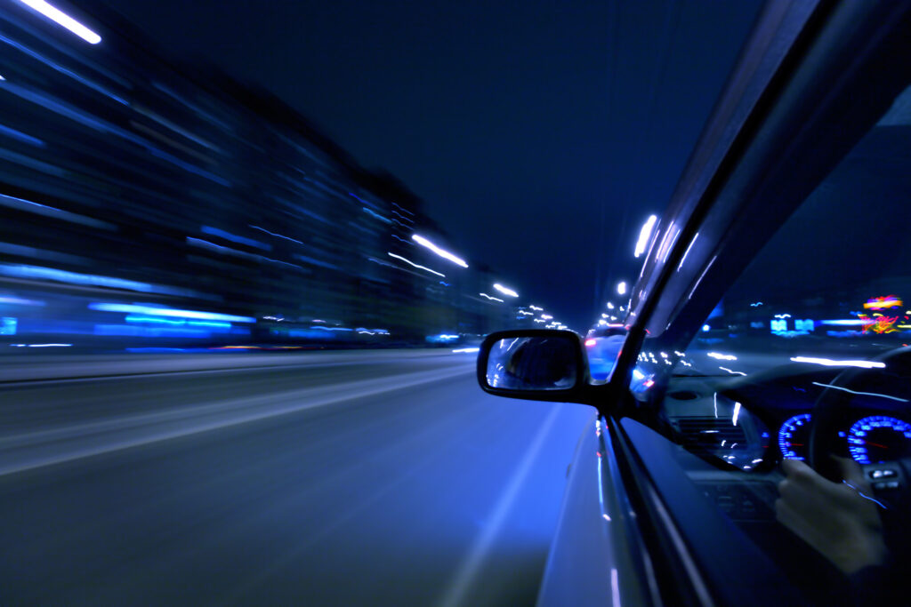 fast car moving down street